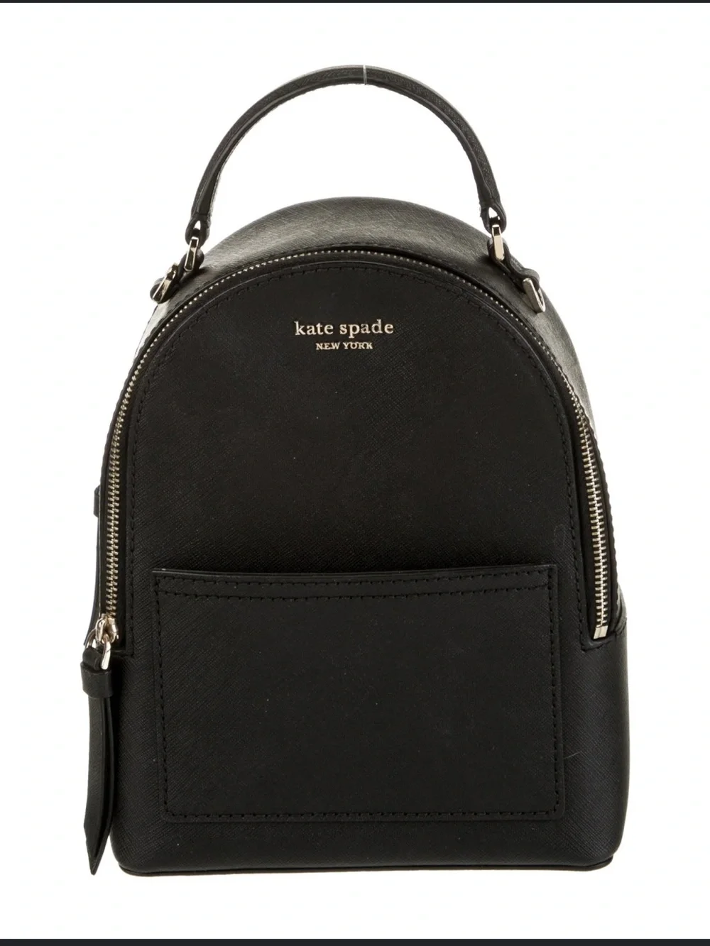 Kate Spade New York Cameron Mini Convertible Backpack in black Saffiano leather.